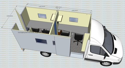 Büromobil, Officemobil, mobiler Schnittraum DIT Mobil, Produktionsbus, mobiles Büro 