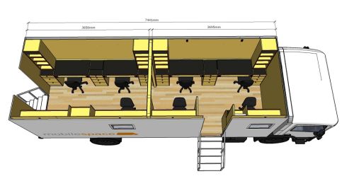 Büromobil, Officemobil, Promotiontruck, Büro auf Rädern, Bürolkw, Büroanhänger, Büromobil mieten, Dit mobil mieten, Officevan mieten, Officetrailer rent